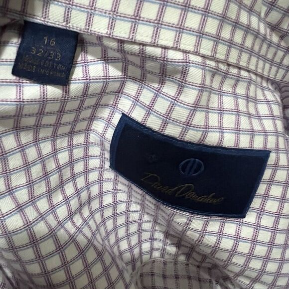 David Donahue Men’s 16 32/33 Blue Purple Check Long Sleeve Button Down Shirt G3 - Picture 3 of 5